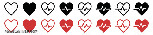 Heartbeat or heart beat pulse line icon set for medical apps and websites. Heart rhythm icon vector, symbol illustration