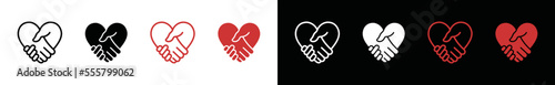 Love handshake icon set. Heart handshake icons vector. Friendship or partnership icons. Please and love signs. Heart agreement signs or health care for apps and websites, symbol illustration