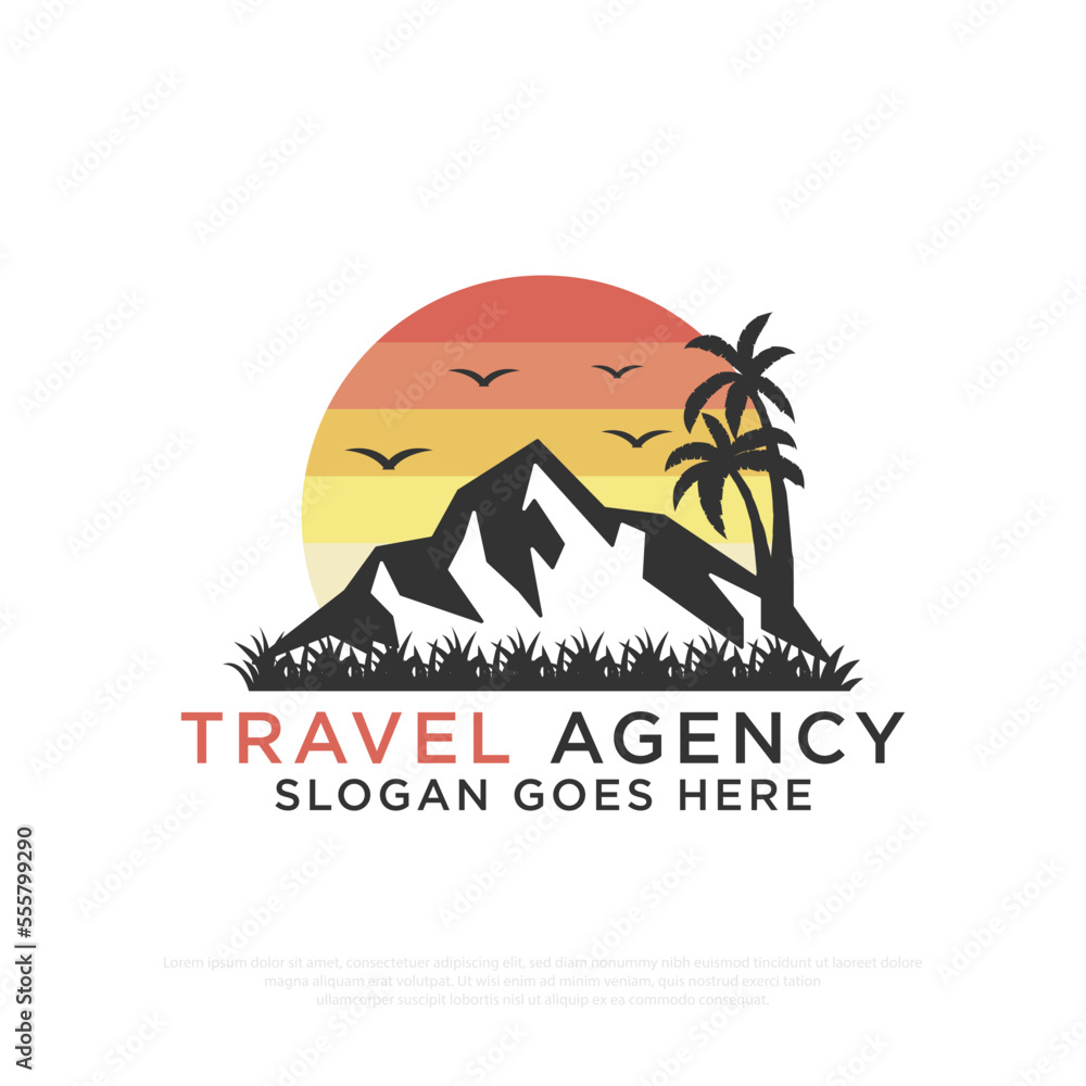 Nature Park Travel Agency logo design with Mountain Outdoor adventure vector illustration