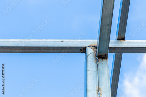 Steel structure for building construction on sky background
