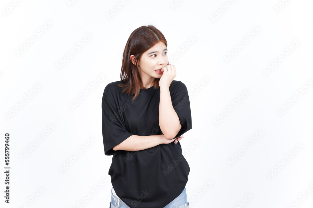 Afraid , nervous and bite nails of Beautiful Asian Woman Isolated On White Background Afraid , nervous and bite nails of Beautiful Asian Woman Isolated On White Background