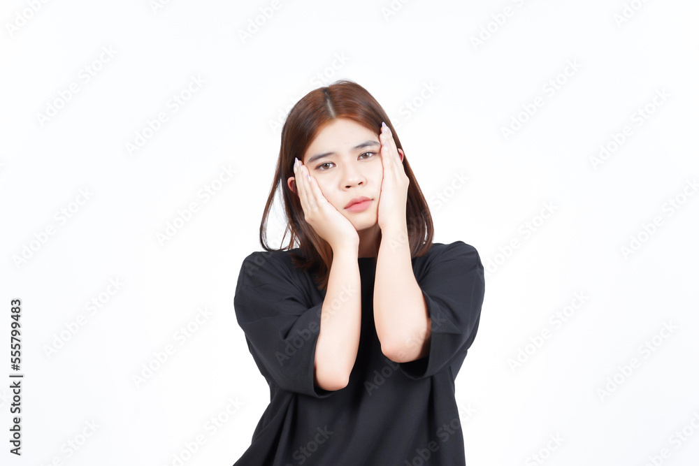 Boring and sad Gesture of Beautiful Asian Woman Isolated On White Background Boring and sad Gesture of Beautiful Asian Woman Isolated On White Background