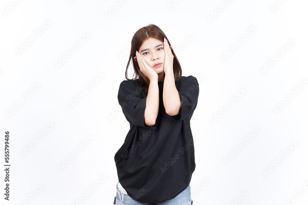 Boring and sad Gesture of Beautiful Asian Woman Isolated On White Background Boring and sad Gesture of Beautiful Asian Woman Isolated On White Background