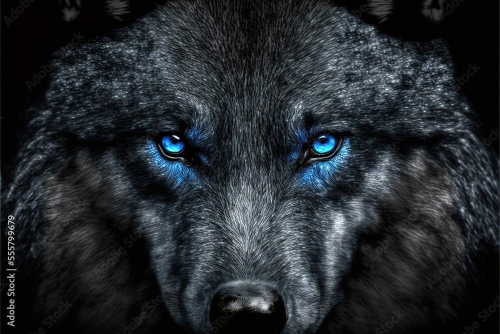 Black wolf with blue eyes, beautiful wild animal Stock Illustration ...