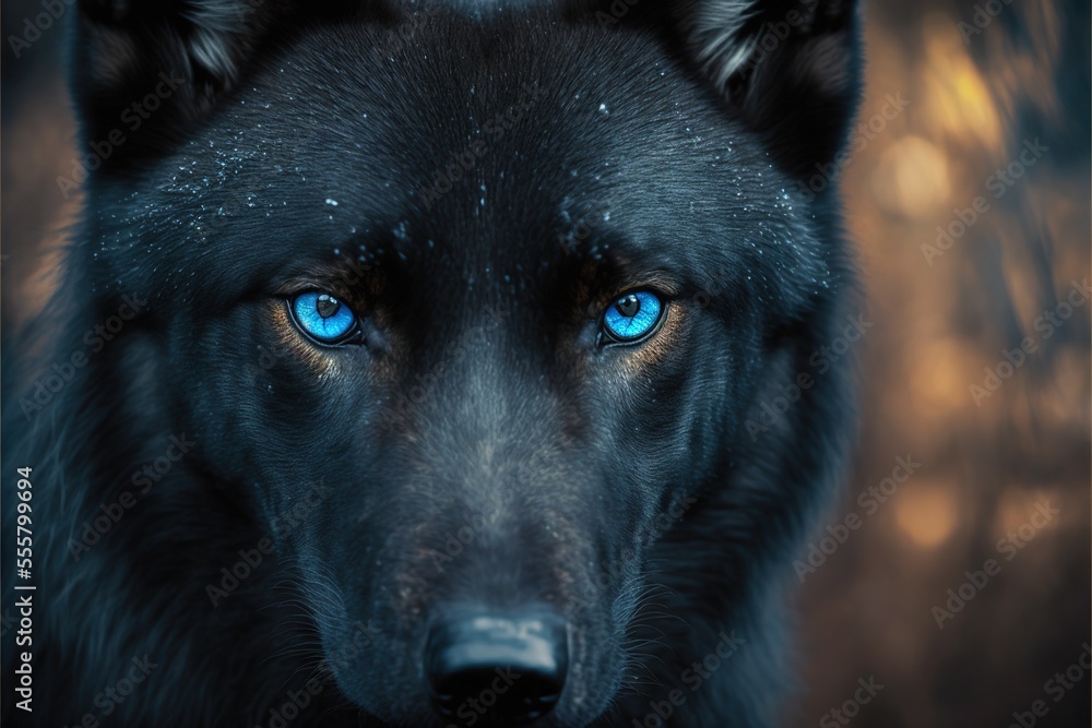 Black wolf with blue eyes, beautiful wild animal Stock Illustration