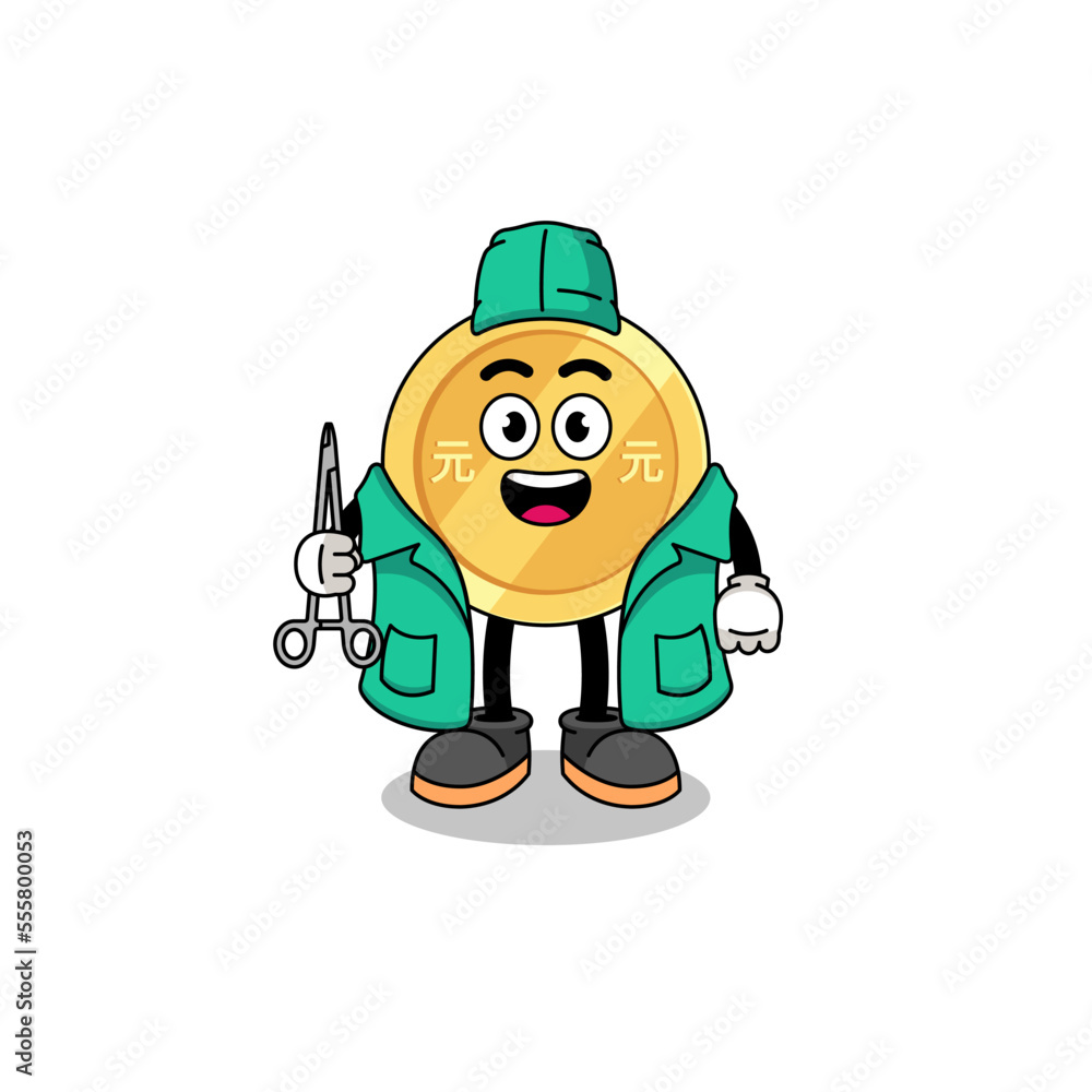 Illustration of chinese yuan mascot as a surgeon