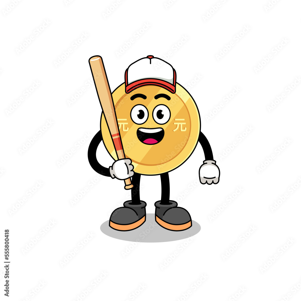 Obraz premium chinese yuan mascot cartoon as a baseball player