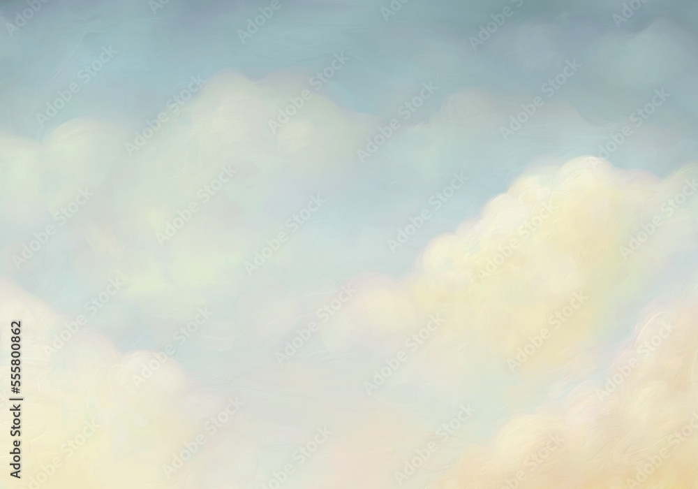 Aesthetic angelic oil paint blue sky with white clouds illustration background