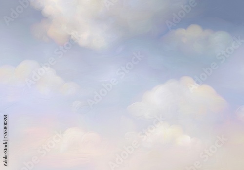 Photography Aesthetic angelic oil paint lavender blue sky with white clouds illustration bac