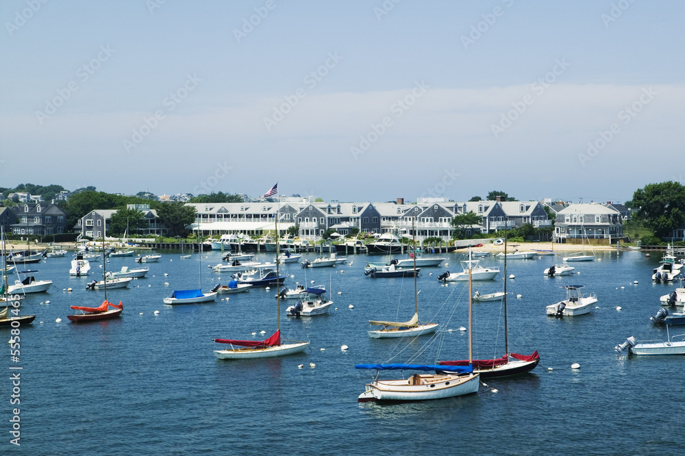 Sailboats and Inn, Nantucket Harbor, Massachusetts, USA Sailboats and Inn, Nantucket Harbor, Massachusetts, USA
