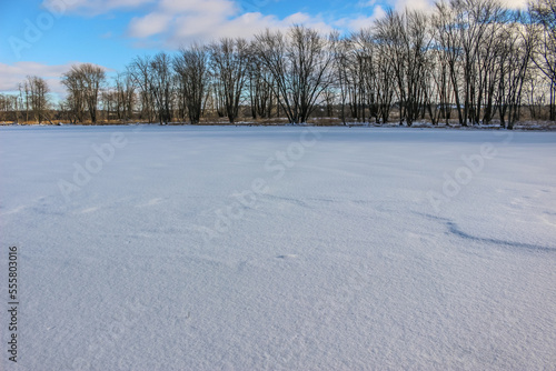 beautiful winter landscape at the ravine Petrie Island, Ottawa river