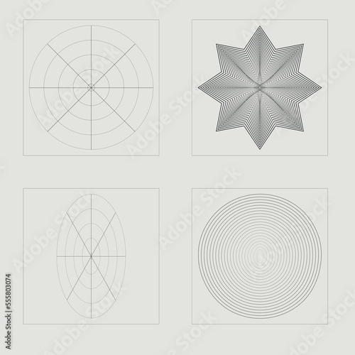 Vector Graphic Assets Set. Brutalism star and flower shapes. Templates for notes, posters. Stars, starburst . Vector illustration