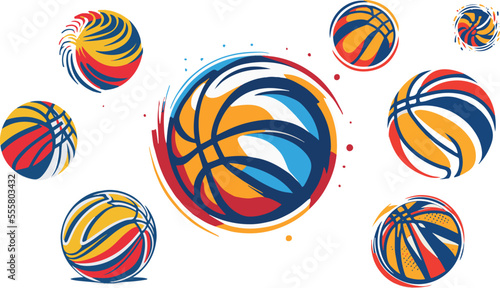 set of colorful basketballs