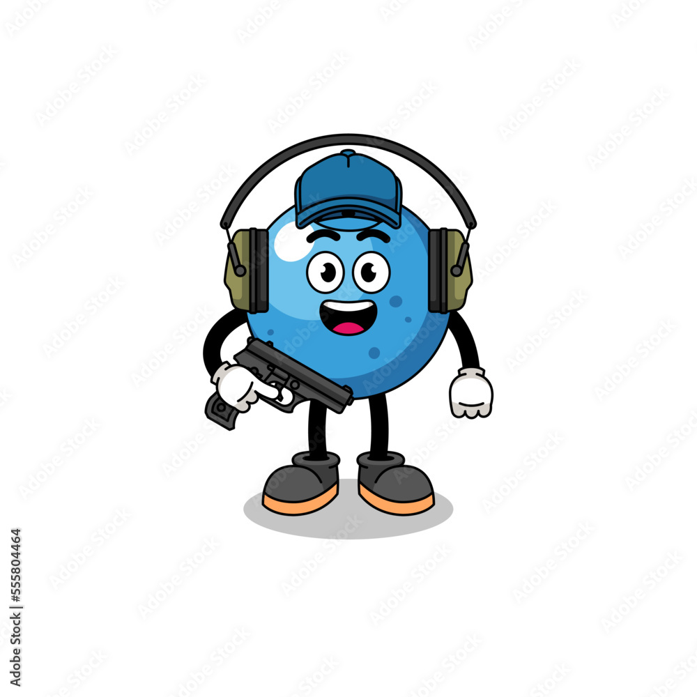 Character mascot of blueberry doing shooting range Character mascot of blueberry doing shooting range