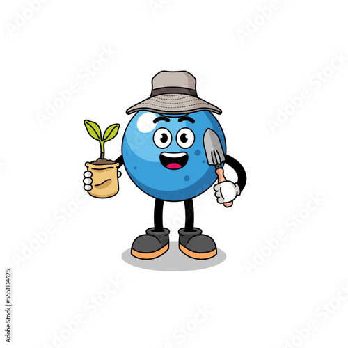 Illustration of blueberry cartoon holding a plant seed