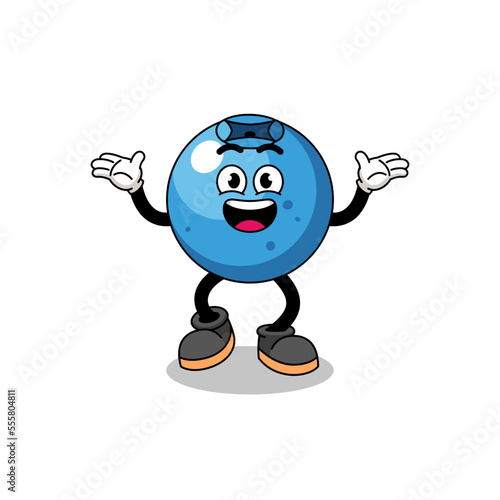 blueberry cartoon searching with happy gesture