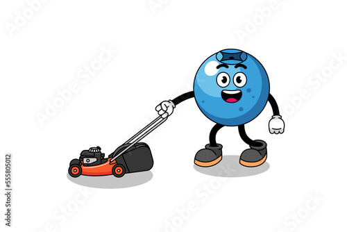 blueberry illustration cartoon holding lawn mower