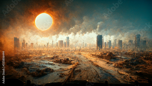 City in the desert, abstract image of a devastated city as a concept of climate change