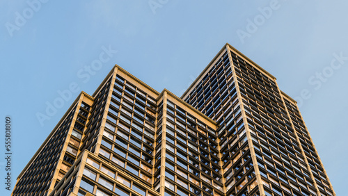 office buildings finance workplace concrete tower skyscraper on blue sky 3D illustration