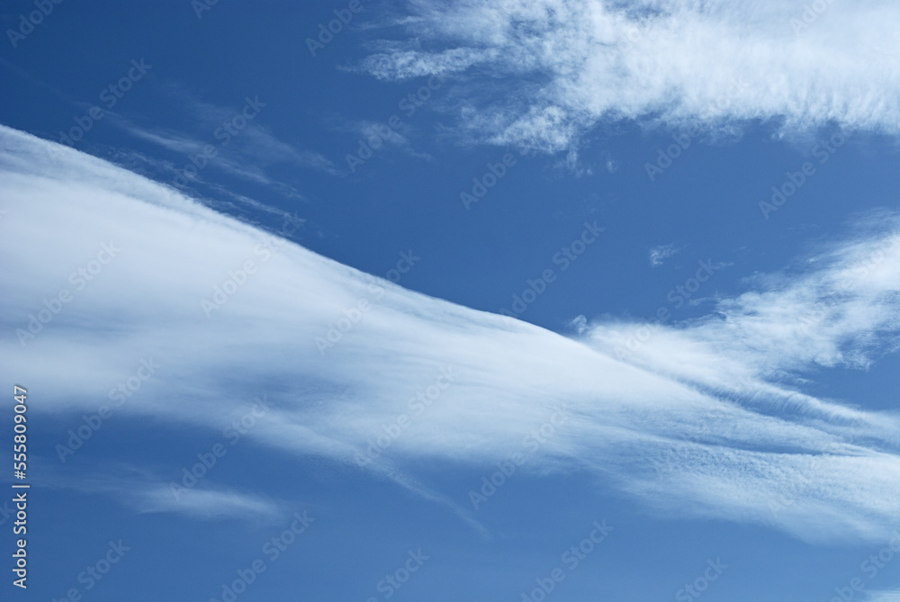 Beautiful white cloud in blue sky background of spring cloudscape environment. 