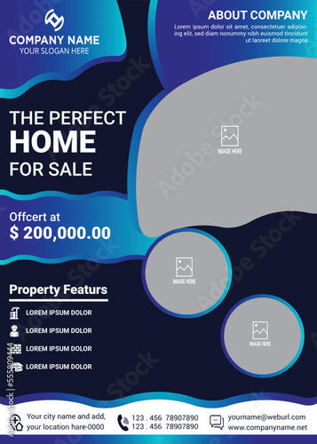 Easy Text Editable Real Estate Flyer Template Vector File. Black, Blue And Green Color. USE Free Font 