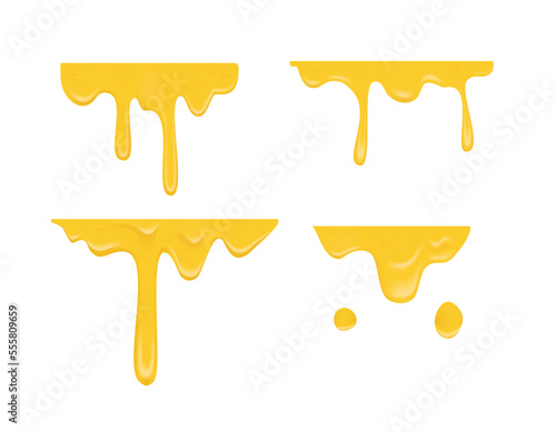 yellow melting cheese drops set with flat top decoration 3d realistic illustration