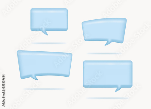 cute 3d blue bubble speak chat communication set icon illustration in square rounded shape