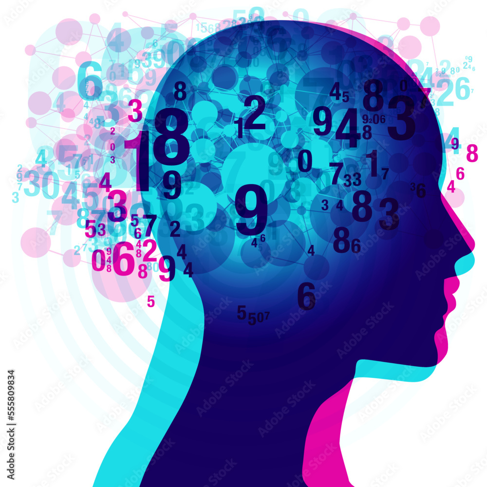 A male and female side s overlapping silhouette, overlaid with various ...