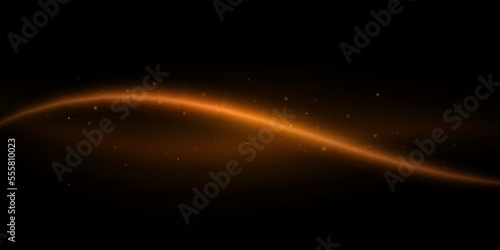 Glowing orange trail with sparks on black background. Abstract moving light effect. Vector illustration