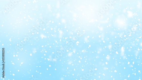 Winter background. Winter bright landscape with snowdrifts and falling snow.