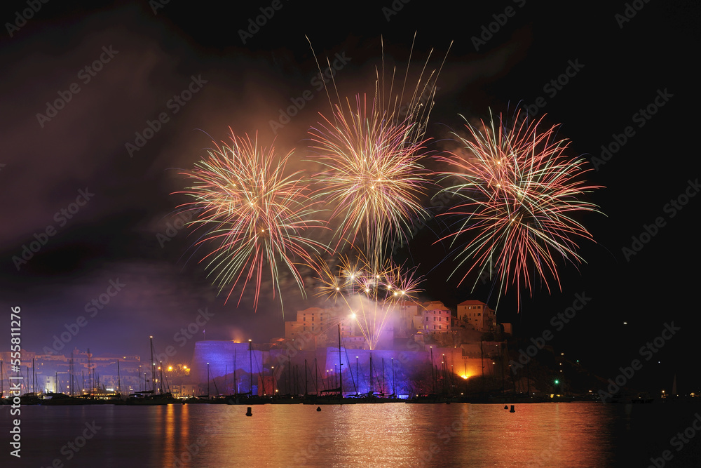 Fireworks, Calvi, Balagne, Haute-Corse, Corsica, France Fireworks, Calvi, Balagne, Haute-Corse, Corsica, France