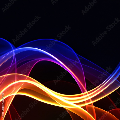 Abstract colorful swoosh background with soft smooth elegant waves on black background. Generative AI illustration