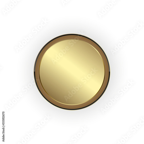 A gold circle button, premium banner on dark background, gold button in round gold frame vector illustration. abstract circle badge element.