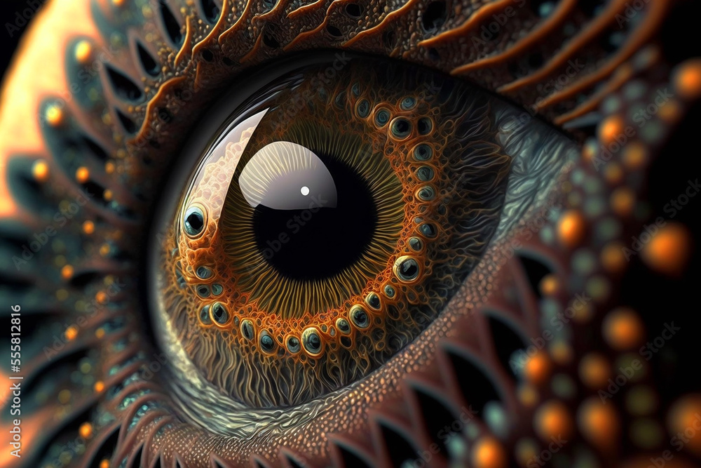 intricately detailed fractal of human eyes. Generative AI	