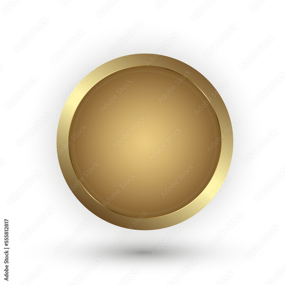 Gold circle button, premium banner on grey background, gold button in round gold frame vector illustration. abstract circle badge vector, illustration design.
