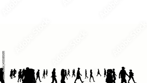 silhouette people walk on white background. silhouette black people walking communicate white screen. design for animation, people standing, isolate, speak, person, human, silhouette body.