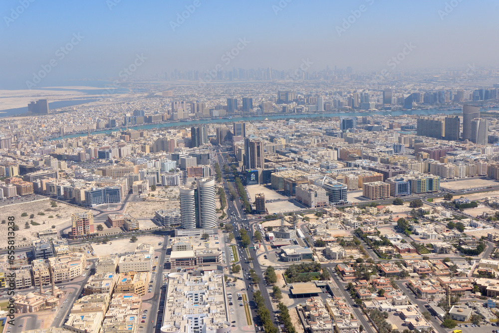 Aerial View of City with Dubai Creek, Dubai, United Arab Emirates Aerial View of City with Dubai Creek, Dubai, United Arab Emirates