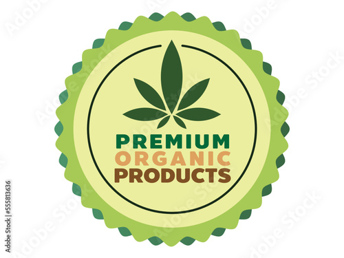 marijuana premium organic products stamps, hemp, green, vector illustration