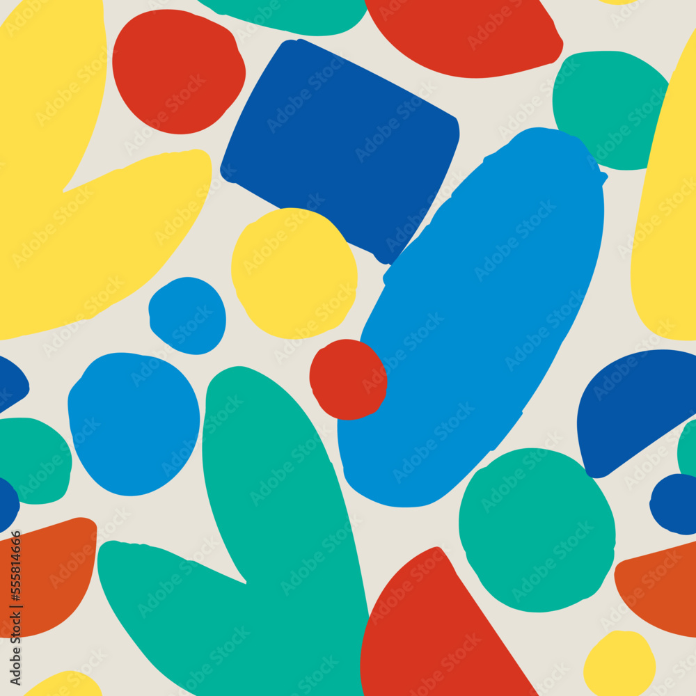 Abstract seamless pattern with colorful shapes on a light gray background. Abstract seamless pattern with colorful shapes on a light gray background.