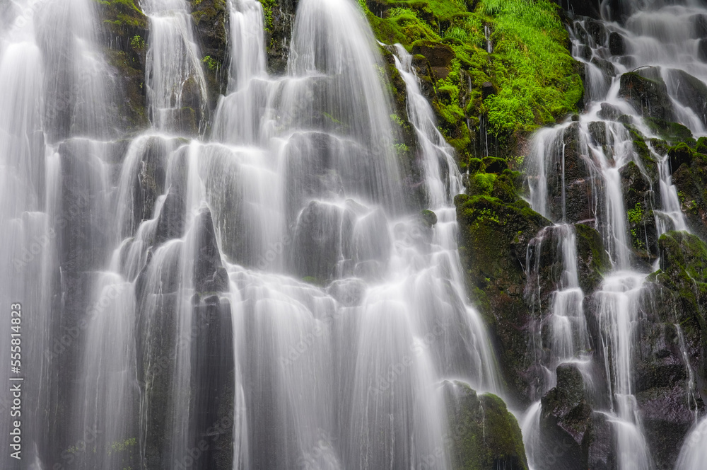 Close-up of the Ramona Falls cascades over rocks on Mt Hood National Forest at Clackamas County in Oregon, USA Close-up of the Ramona Falls cascades over rocks on Mt Hood National Forest at Clackamas County in Oregon, USA