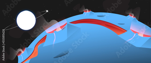 View of the sun and its satellites from an alien planet. Vector illustration
