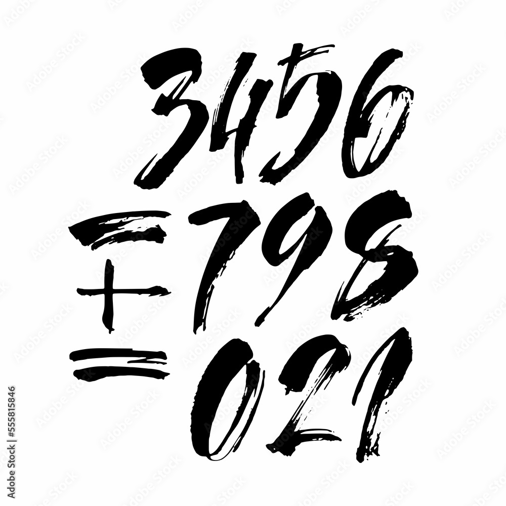 set of calligraphic acrylic or ink numbers. ABC for your design, brush lettering on a white background set of calligraphic acrylic or ink numbers. ABC for your design, brush lettering on a white background