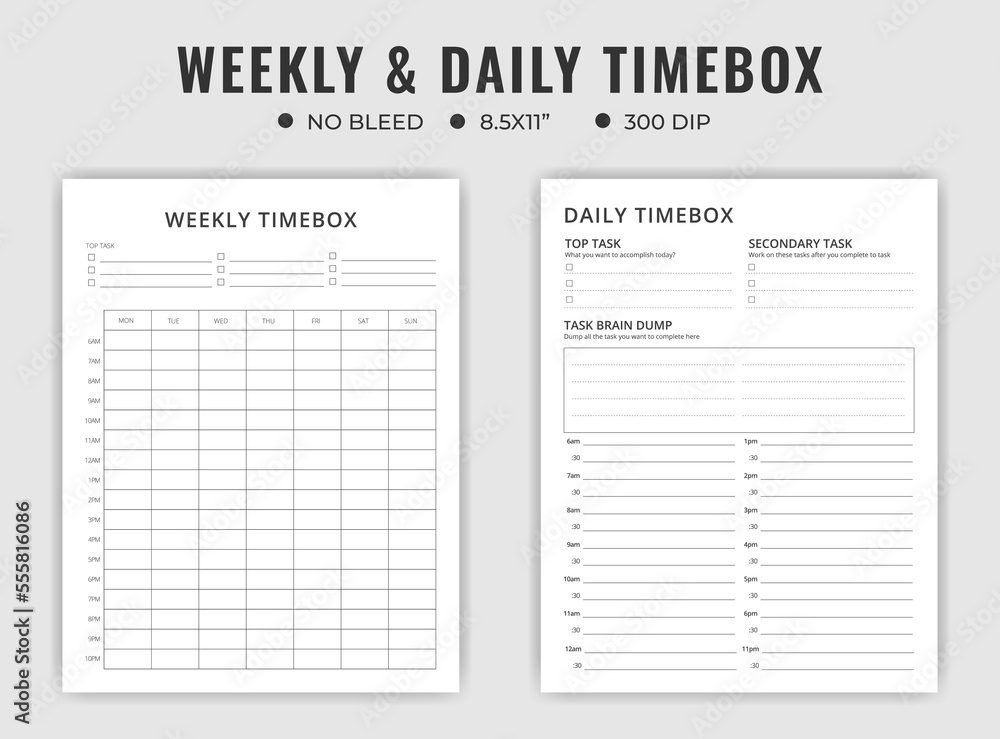 Weekly and daily time box or schedule planner
Weekly and daily time box or schedule planner