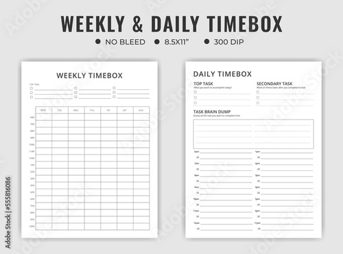 
Weekly and daily time box or schedule planner
