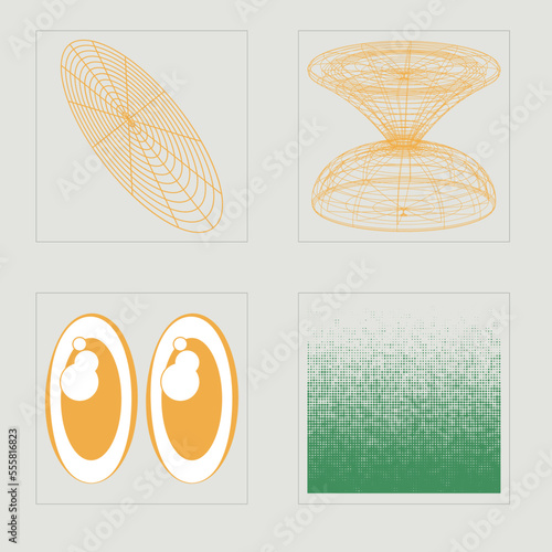 Vector Graphic Assets Set. Trendy geometric postmodern figures. Cyberpunk elements. Futuristic. Vector illustration