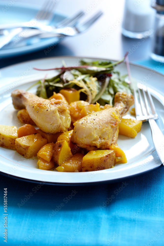 Single Serving of Apricot Chicken on Table Single Serving of Apricot Chicken on Table