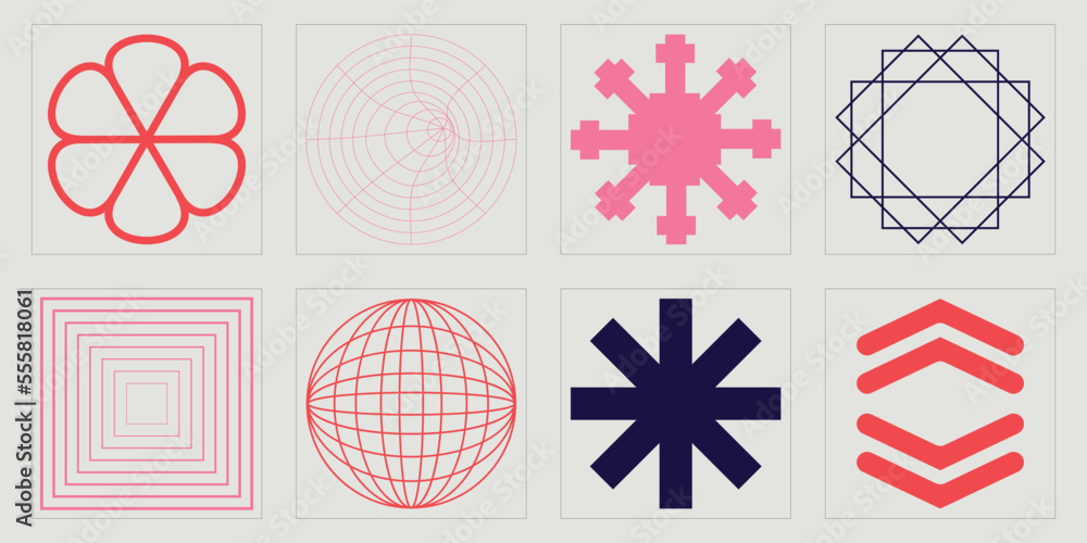 Vector set of Y2K. Big collection of abstract graphic geometric symbols. Modern abstract forms. Futuristic. Vector illustration Vector set of Y2K. Big collection of abstract graphic geometric symbols. Modern abstract forms. Futuristic. Vector illustration
