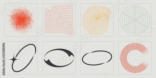 Retro futuristic elements for design. Brutalism star and flower shapes. Modern abstract forms. Stars, starburst . Vector illustration