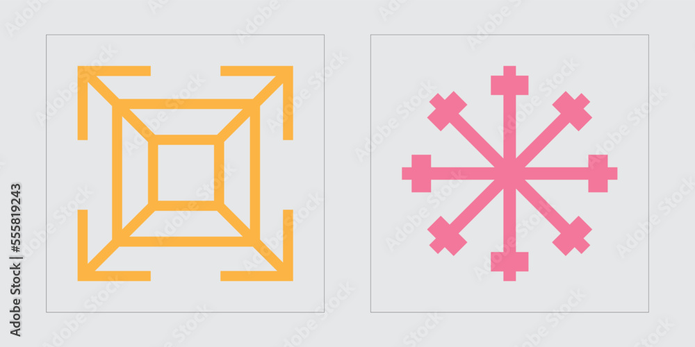 Obraz premium Set of Y2K style vectors of objects. Big collection of abstract graphic geometric symbols. Elements for graphic decoration. Isolated on black background. Vector illustration