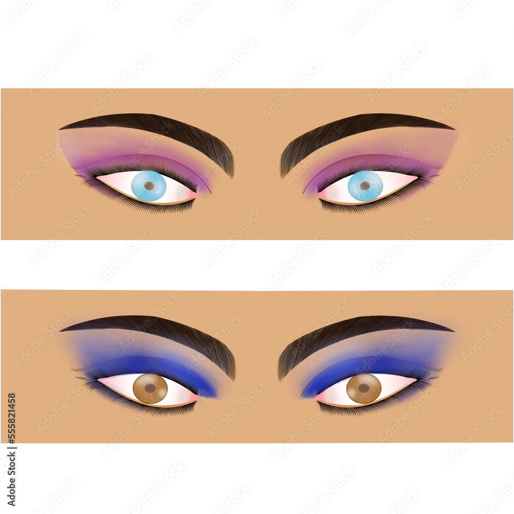 set of eyeshadow, purple, blue make-up, illustration set of eyeshadow, purple, blue make-up, illustration